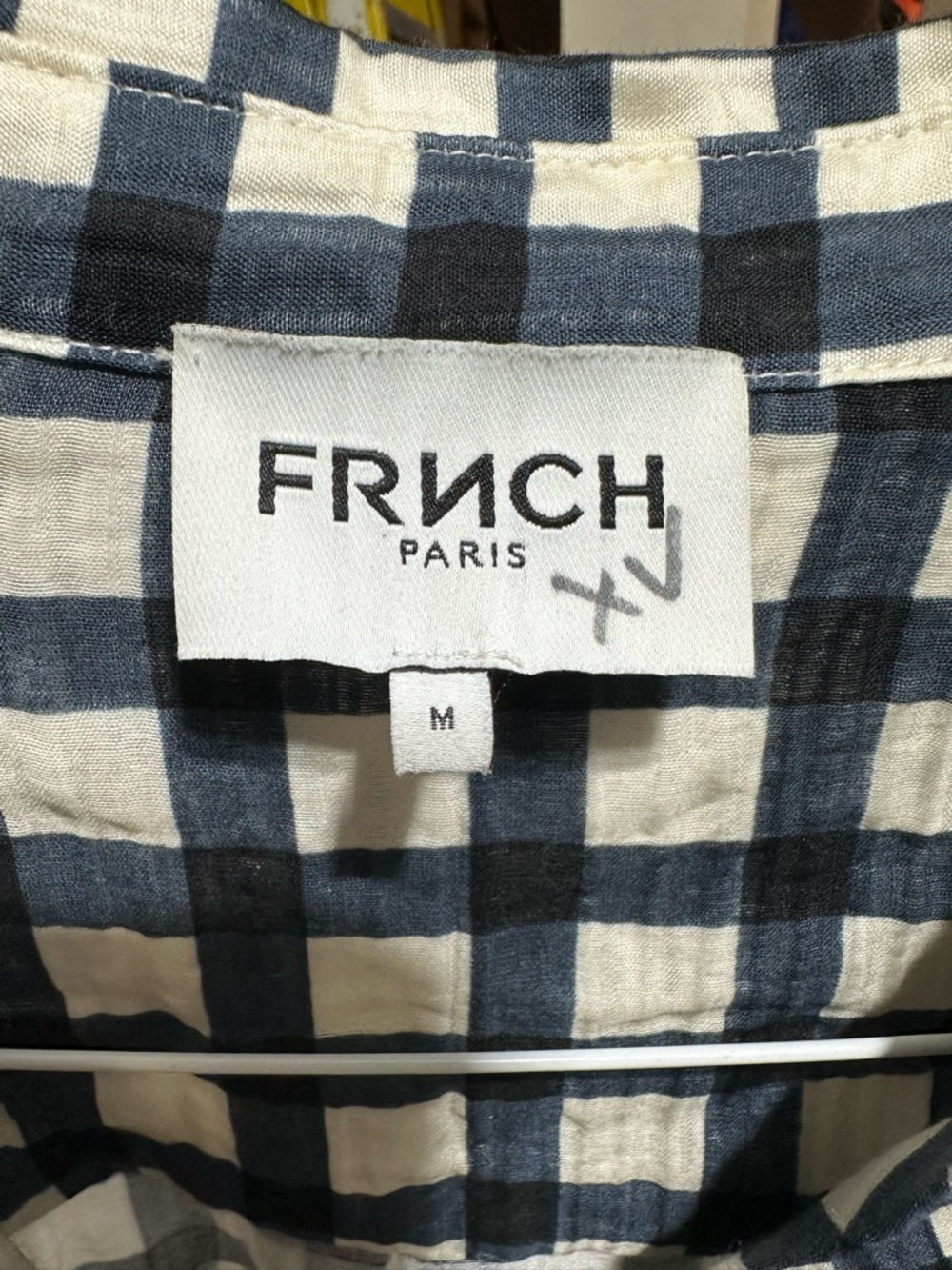 FRNCH Paris Gingham Mini Dress M Anthropologie Balloon Sleeve Check Blue/White - Picture 2 of 6